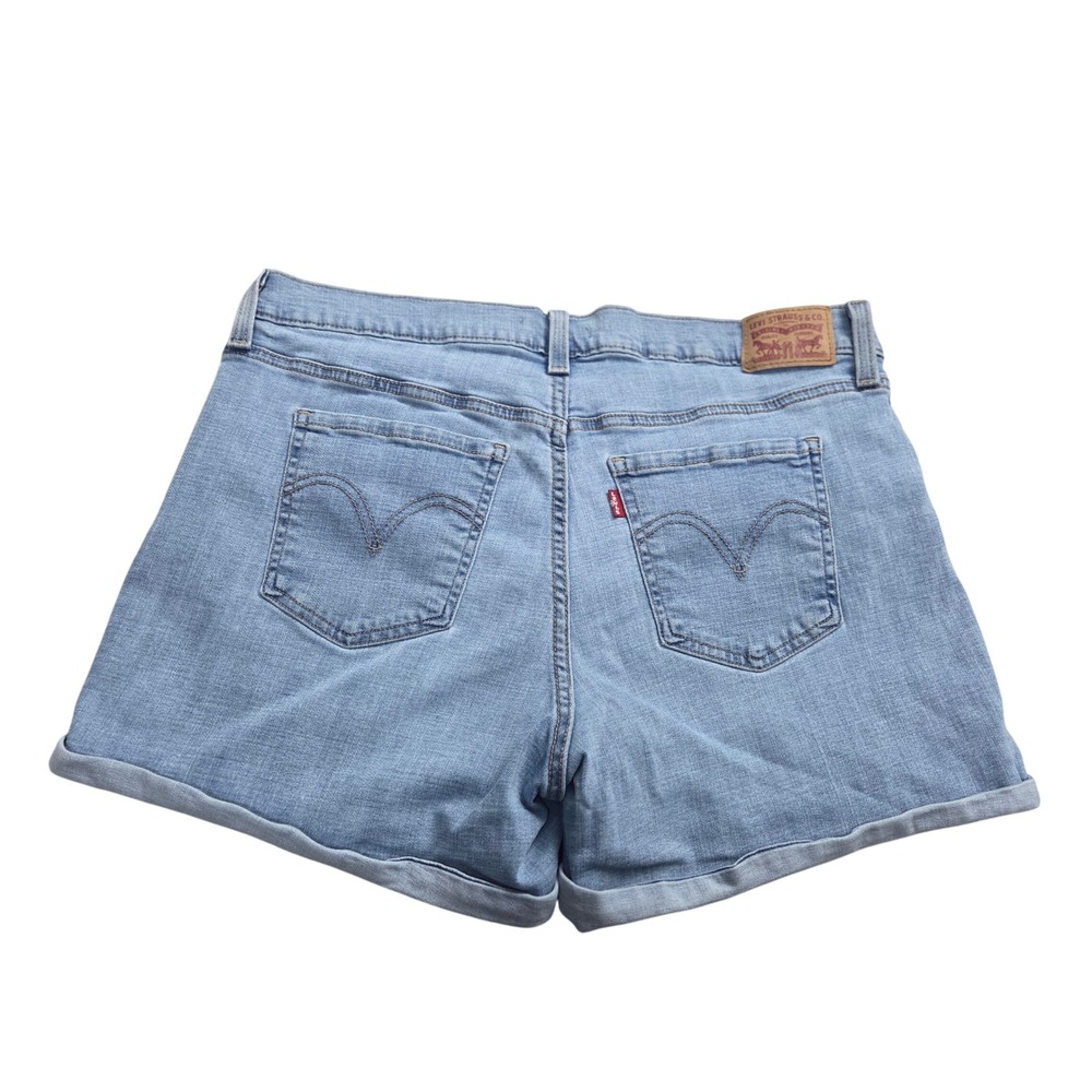 Levis Womens Mid Length Denim Jean Shorts Light Wash Cuffed Stretch W33 - Picture 3 of 3